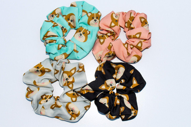 Happie Hare Scrunchies - Cotton Rounds Elastic Hair Bands - Scrunchy Hair Ties - Girls Hair Accessories - Gifts for Women (4 Pack, Mix Colors, Corgi) Happie Hare