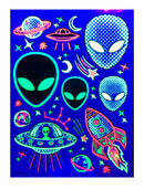 Temporary Tattoos – 1 Sheet Alien UFO Design Body Art Blacklight Reactive Light Festival Accessories Glow in the Dark Party Supplies | 7.2” x 5.2” Temp Tattoos Great for EDM EDC Party Rave Parties d'IRIS studio