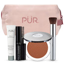 PÜR Minerals Multitasking Essentials Kit - Makeup Gift Set Includes 4-in-1 Correcting Primer, Fully Charged Mascara, 4-in-1 Pressed Mineral Powder & 1 Chisel Brush Infinity Warehouse