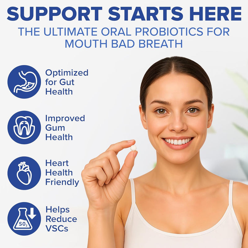 Dental Probiotics & Tongue Scraper – Bad Breath Treatment for Adults – Oral Probiotics for Teeth and Gums – Supports Fresh Breath – 60 Chewable Tablets Infinity Warehouse