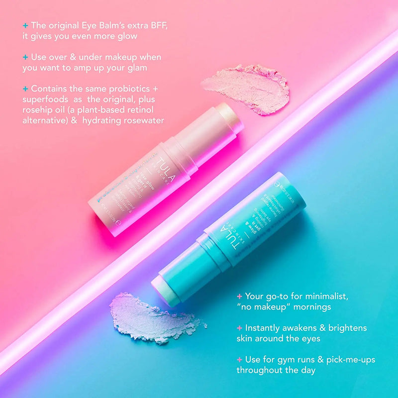 TULA Skin Care Rose Glow & Get It Cooling & Brightening Eye Balm | Dark Circle Under Eye Treatment, Instantly Hydrate and Brighten Undereye Area, Perfect to Use On-the-go | 0.35 oz. TULA