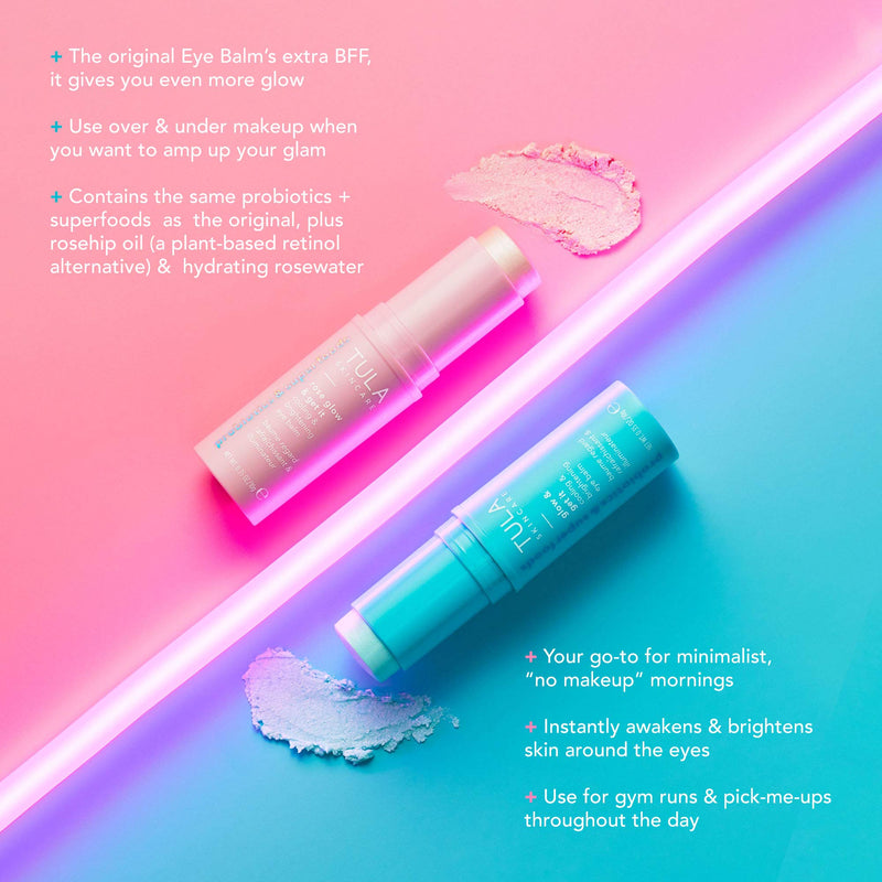 TULA Skin Care Rose Glow & Get It Cooling & Brightening Eye Balm | Dark Circle Under Eye Treatment, Instantly Hydrate and Brighten Undereye Area, Perfect to Use On-the-go | 0.35 oz. TULA