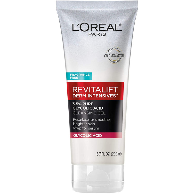 L'Oreal Paris Skincare Revitalift Derm Intensives Gel Cleanser with 3.5% Pure Glycolic Acid, Salicylic Acid to resurface and prep skin for serum, 6.7 fl oz L'Oreal Paris