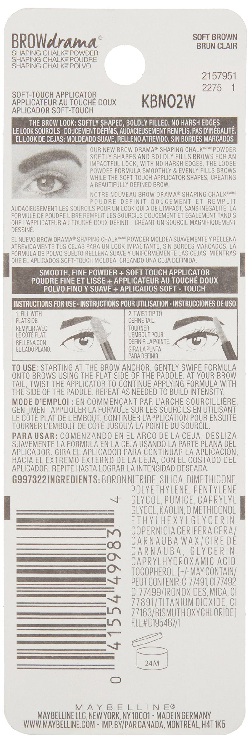 Maybelline New York Brow Drama Shaping Chalk Powder, Soft Brown, 0.035 fl. oz. Maybelline New York