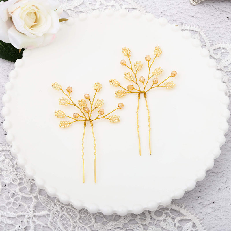 Yean Bride Wedding Hair Pins Decorative Bridal Hair Bobby Pins Accessories Hair Clips Gold Crystal headpieces for Women and Girl(Set of 2) Yean