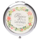 Rejoice In The Lord Always Compact Folding Mirror 2x Magnification Ultra Portable for Purses/Travel, Philippians 4:4 Bible Verse, Inspirational Gift Women Ladies Retreats Weddings Showers Christian Art Gifts Store
