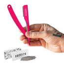 Barber Straight Razor - Stainless Steel Straight Edge Razor with 10 Derby Premium Blades (Pink) GRAVITY RAZORS Store