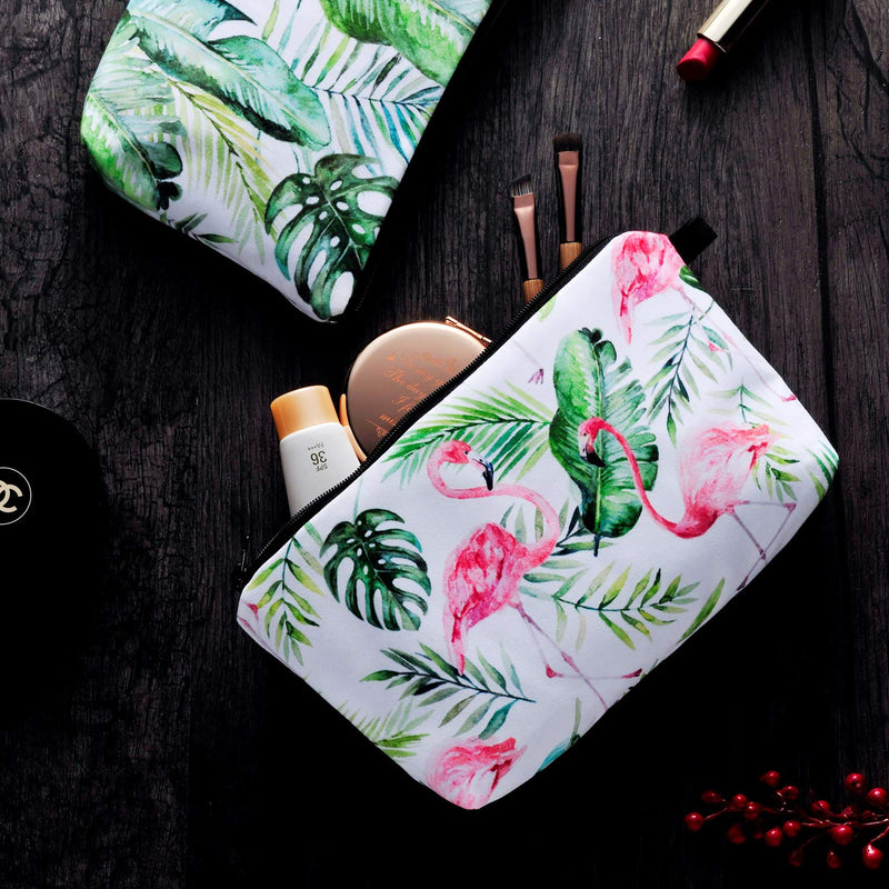 2 Pack Cosmetic Bags for Women Functional Makeup Bags Small Travel Bags Toiletries Case Accessories Organizer Fashion Women Gifts including Flamingo, Ocean FUN FUN HOME