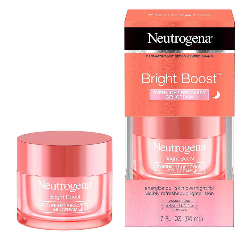 Neutrogena Bright Boost Overnight Recovery Gel Cream with Neoglucosamine, Brightening Nighttime Moisturizer, Oil-Free & Non-Comedogenic, 1.7 oz Neutrogena