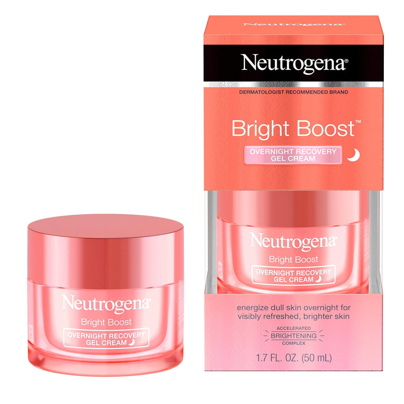 Neutrogena Bright Boost Overnight Recovery Gel Cream with Neoglucosamine, Brightening Nighttime Moisturizer, Oil-Free & Non-Comedogenic, 1.7 oz Neutrogena
