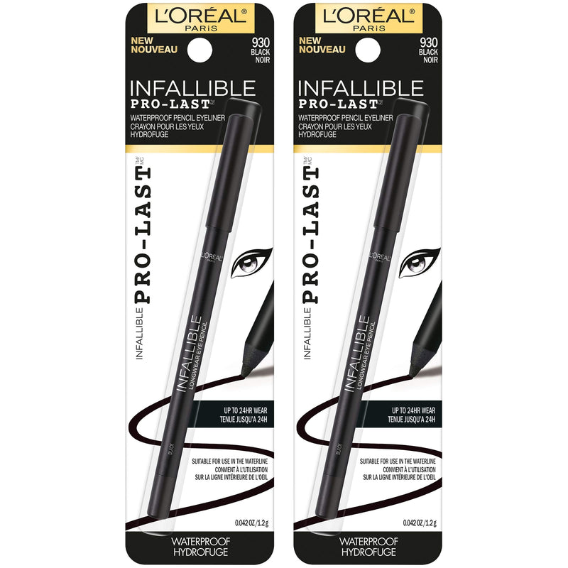 L'Oreal Paris Makeup Infallible Pro-Last Pencil Eyeliner, Waterproof and Smudge-Resistant, Glides on Easily to Create any Look, Black, 2 Count L'Oreal Paris