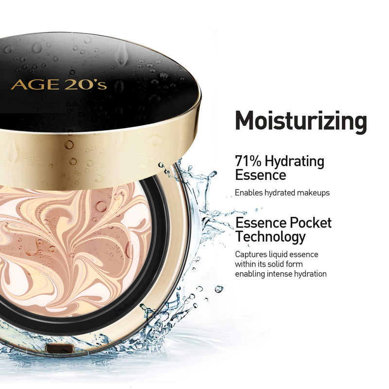 AGE 20's Signature Intense Full Coverage 71% Essence Cushion Foundation, Sunscreen Korean Makeup SPF 50+, Refill