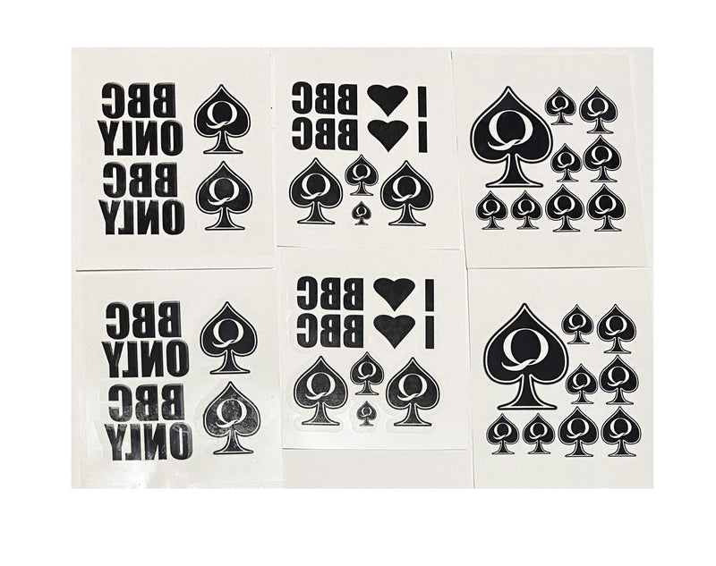 6 Sheet Temporary Tattoo Set QoS, BBC ONLY, I Love BBC 38 Total Tattoos Queen of Spades SpadesCastle