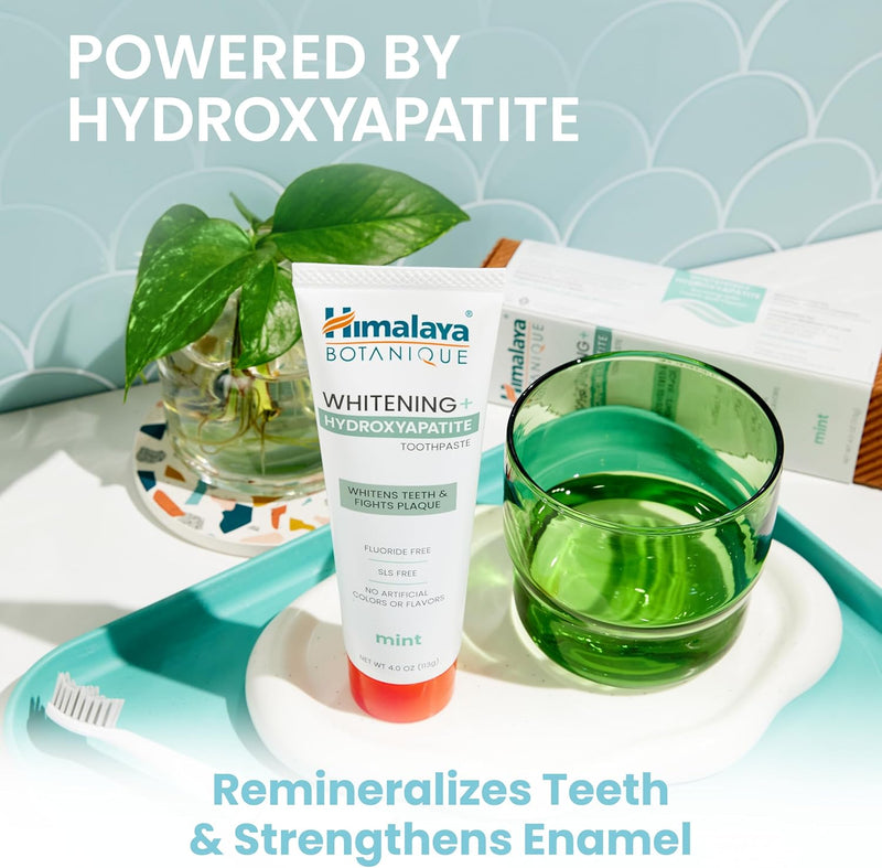 Himalaya Botanique Whitening + Hydroxyapatite Toothpaste for Whiter Teeth & Fresher Breath, Fights Plaque with Hydroxyapatite Support & Mint Flavor, Fluoride Free, SLS Free, & Vegan, 4.0 oz, 4 Pack Infinity Warehouse