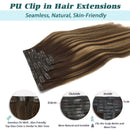 GOO GOO PU Clip in Hair Extensions Human Hair 22 Inch Ombre Chocolate Brown to Caramel Blonde Seamless Hair Extensions Clip in 150g 7pcs Straight Natural Remy Hair Extensions with PU Clips for Women GOO GOO Store