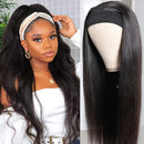 Headband Wig Human Hair for Black Women Straight Natural Hair None Lace Front Wigs Brazilian Virgin Human Hair Wigs with Headband Attached Glueless 150% Density Natural Black Color 22 Inch Benafee Store