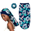 Braid Bonnet for Sleeping Sleep Bonnet Cap Long Bonnet for Braids Silky Elastic Band for Women Dreadlocks, Braid Long Hair, Curly Hair (Blue Flower) JIANGLAI