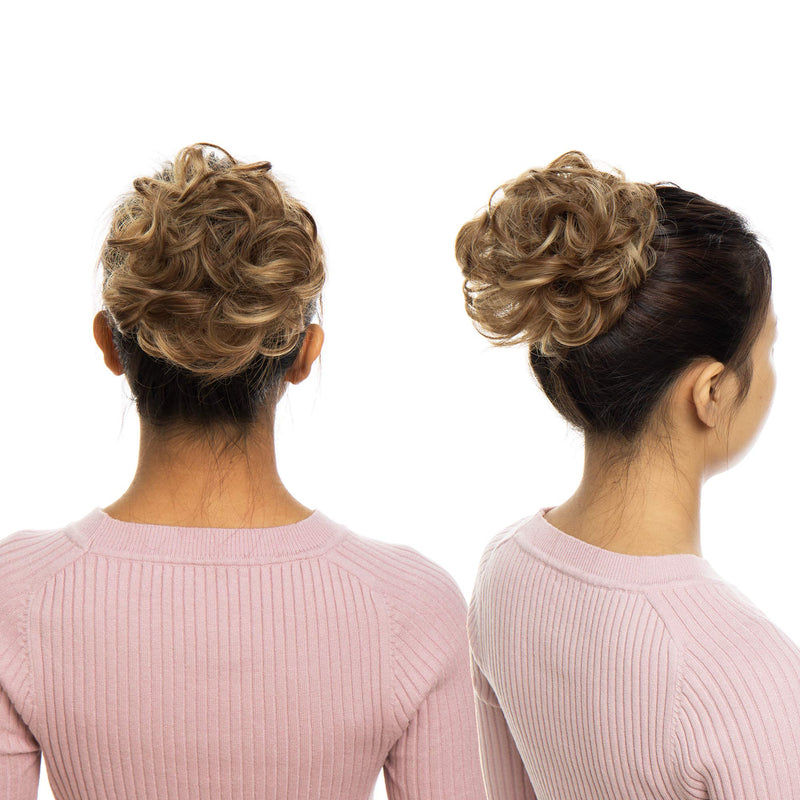 S-noilite Hair Bun Extensions Messy Wavy Curly Dish Donut Scrunchie Hairpiece Accessories Chignons Updo Ponytail Pony Tail Synthetic Hair Extension for Women/30G 1 Count Light Brown & Ash Blonde S-noilite Store