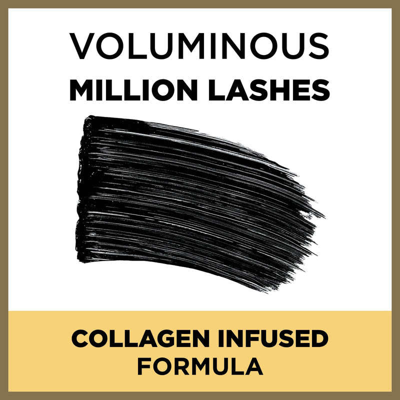 L’Oreal Paris Makeup Voluminous Million Lashes Mascara, Volumizing, Defining, Smudge-Proof, Clump-Free Lengthening, Collagen Infused Eye Makeup, Amplifying Mascara Brush, Blackest Black, 2 Count L'Oreal Paris