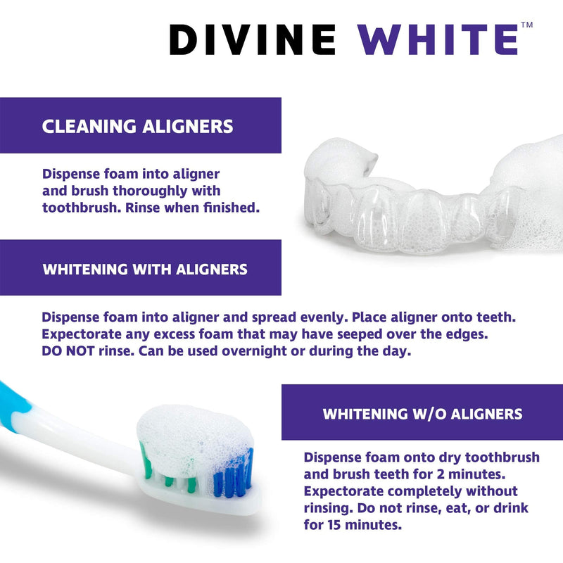 Divine White Dual-Action Stain Removal Aligner/retainer Cleaner and Teeth Whitening Foam- Hydrogen Peroxide-Good for Invisalign, ClearCorrect, SmileDirectClub, Candid, Byte -Oral Care-Foam Toothpaste DIVINE WHITE