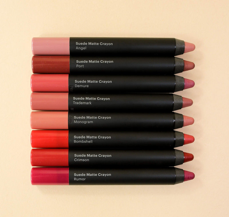 Glo Skin Beauty Suede Matte Lip Crayon in Demure - Earthy Mauve - Chunky Long Lasting Lipstick, 7 Shades, 2.5 g Glo Skin Beauty