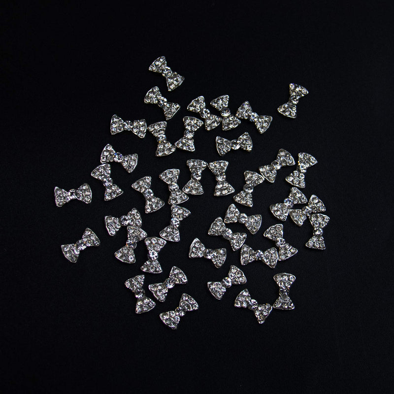 AUEAR, Charming 3D Nail Art Charms Bow Tie Rhinestones Crystal Pendant Decals DIY Decoration for Women Girls Nail Art Beauty Design Jewelry Craft (Silver, 40 Pack) AUEAR