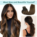 GOO GOO Seamless Hair Extensions Clip in Human Hair 20 Inch Balayage Dark Brown to Chestnut Brown 7pcs 150g PU Clip in Hair Extensions Remy Thick Hair Extensions for Full Head GOO GOO