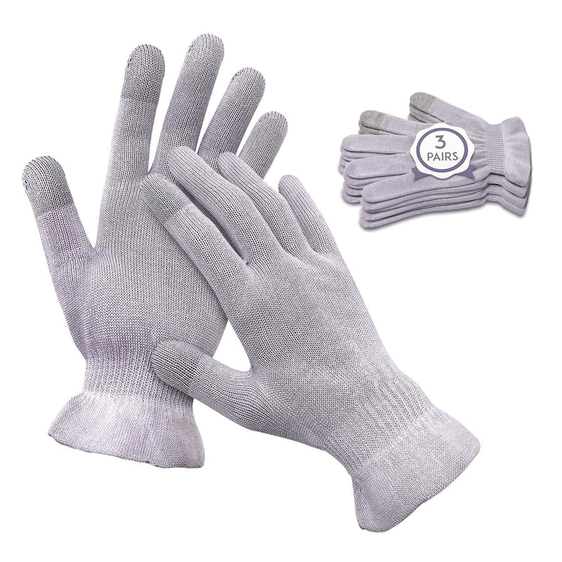 MIG4U Moisturizing Beauty Gloves Touchscreen Overnight Sleeping Glove for Women Dry Hands, Nighttime Lotion, Eczema, SPA, Cosmetic Treatment, grey purple 3 pairs size l/xl MIG4U