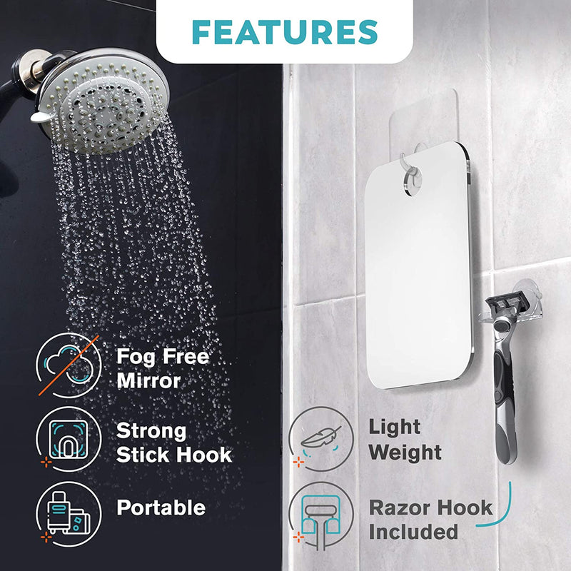 HONEYBULL Shower Mirror Fogless for Shaving - (Large 8x10in) Flat Anti Fog Mirror with Razor Holder for Shower, Mirrors, Shower Accessories, Bathroom Mirror, Bathroom Accessories, Holds Razors For Men HONEYBULL Store