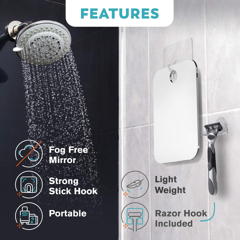 HONEYBULL Shower Mirror Fogless for Shaving - (Large 8x10in) Flat Anti Fog Mirror with Razor Holder for Shower, Mirrors, Shower Accessories, Bathroom Mirror, Bathroom Accessories, Holds Razors For Men HONEYBULL