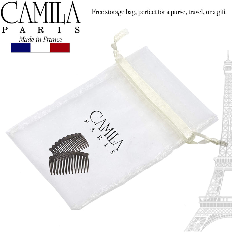Camila Paris CP3034 French Hair Side Comb, 2 Pack Small Rounded, Gray Flexible Durable Cellulose Hair Combs, Strong Hold Hair Clips for Women, No Slip Styling Girls Hair Accessories Made in France Camila