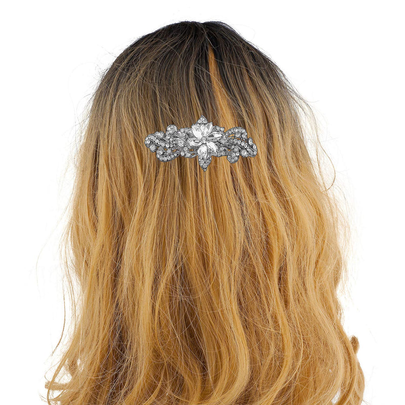 LUX ACCESSORIES Silver Marquise Cut Floral Clear Rhinestones Hair Clip LUX ACCESSORIES