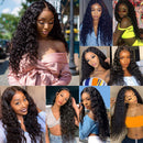 Curly Lace Front Wigs Human Hair Wigs For Black Women T Part Transparent Lace Front Wigs Human Hair Glueless Water Wave Lace Front Wigs Human Hair Pre Plucked with Baby Hair (24 inch, Natural Color) 100% human hair