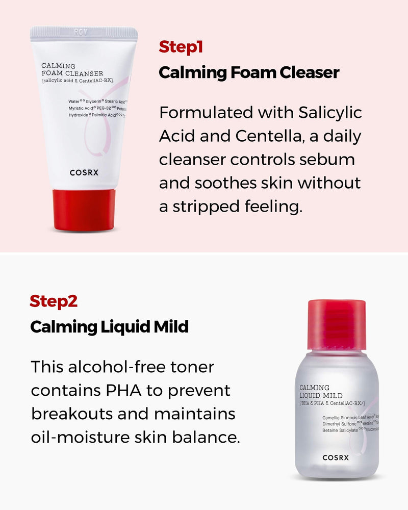 COSRX 4 Step Mild Acne Treament for Acne Prone Skin | TSA Approved Travel Size, Gift Set, Trial | Cleanser, Mild Toner, Spot Cream, Moisturizer COSRX