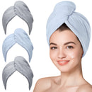 Microfiber Hair Towel,Hicober 3 Packs Hair Turbans for Wet Hair, Drying Hair Wrap Towels for Curly Hair Women Anti Frizz(Grey,Blue,Grey) Hicober