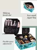 Joligrace Makeup Travel Bag Organizer for Women Cute Cosmetic Storage Train Case Portable Big Large Capacity with Extra Pouch for Make-Up Brush Toiletry Jewelry Green Forrest Print Joligrace Store