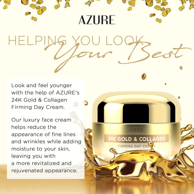 Azure Dermatologist Tested 24K Gold & Collagen Face Moisturizer - K Beauty Anti-Aging Face Cream for Firming & Skin Tightening Face Cream - Korean Skincare - All Skin Type 1.69 fl oz Infinity Warehouse