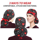 ABAMERICA Working Cap with Button Long Hair, Adjustable Working Hat Ponytail Holder, Tie Back Hats for Women, One Size (A01-2 Pack: Ponytail Black EKG+ Stethoscope) ABAMERICA
