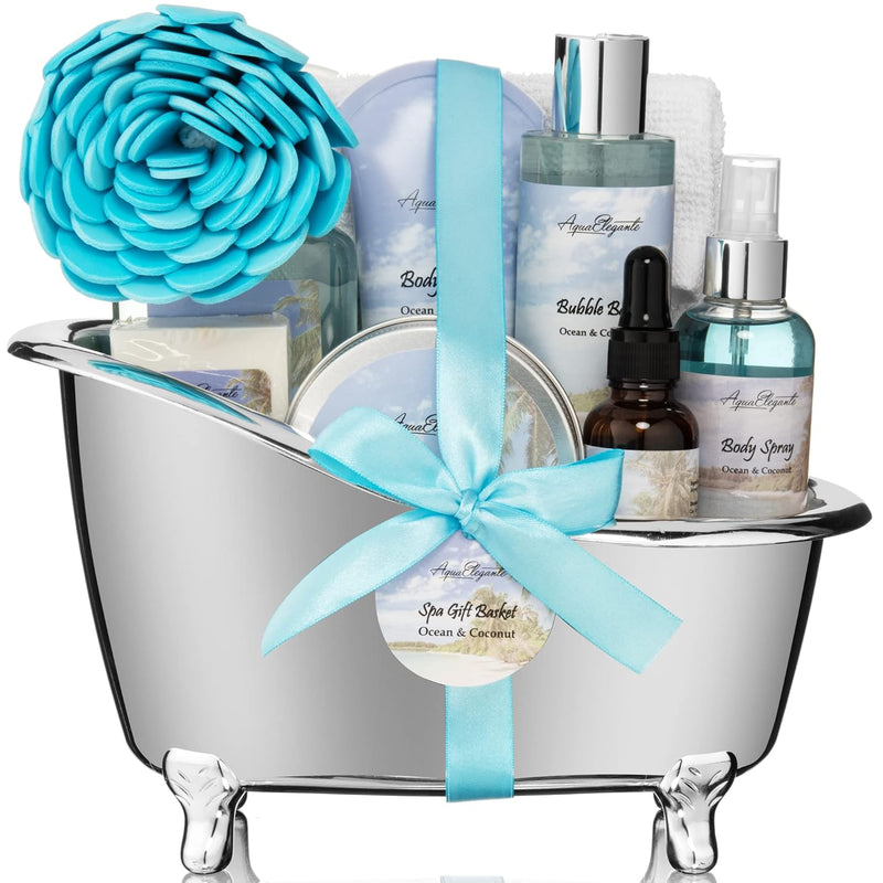 Spa Gift Baskets For Women - Luxury Bath Set With Rose Oil & Orchid - Spa Kit Includes Body Wash, Bubble Bath, Lotion, Body Butter, Soap, Body Spray, Shower Puff, and Towel