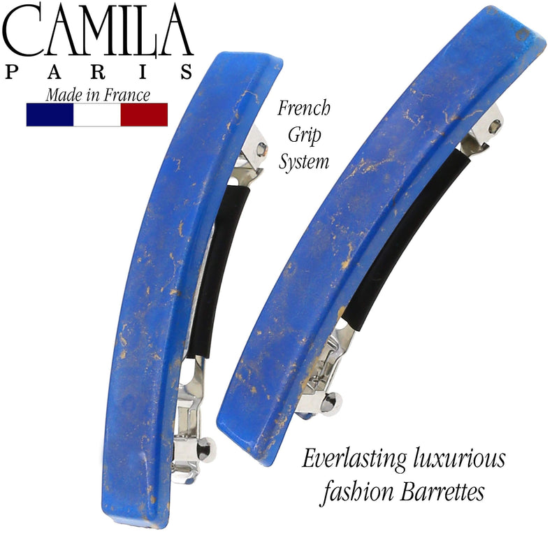 Camila Paris CP3042 French Hair Barrette Clip for Girls, Set of 2 Blue Rubberized Metal Clasp Strong Hold Grip Hair Clips for Women, No Slip Durable Styling Girls Hair Accessories, Made in France Camila