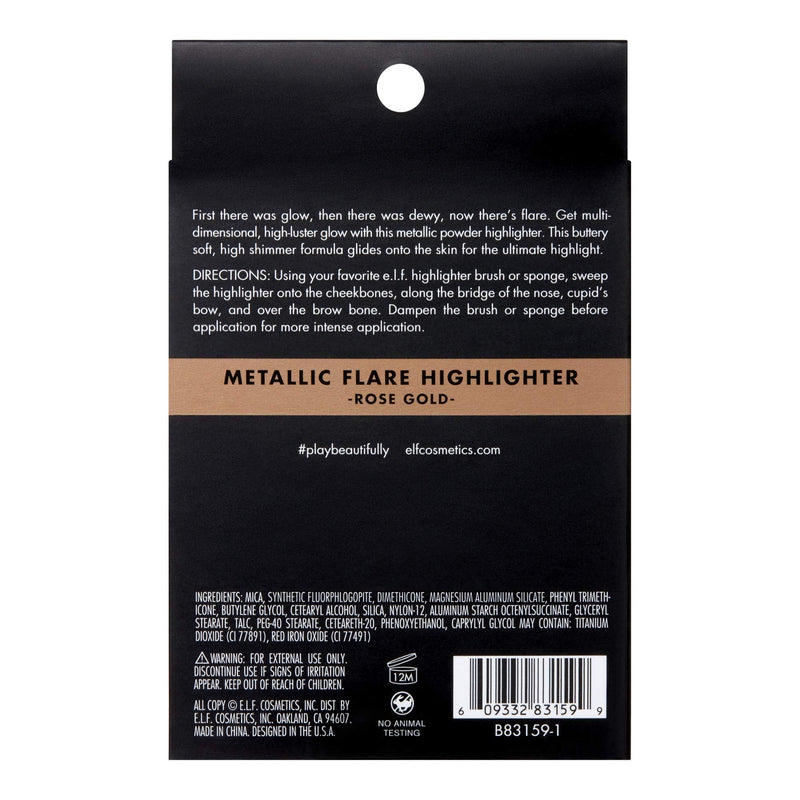 e.l.f, Metallic Flare Highlighter, Versatile, Jelly-like Formula, Multi-Dimensional, Buttery Soft, Creates a High-Luster, High Shimmer Glow, Rose Gold, Applies Wet or Creamy, 0.18 Oz e.l.f.