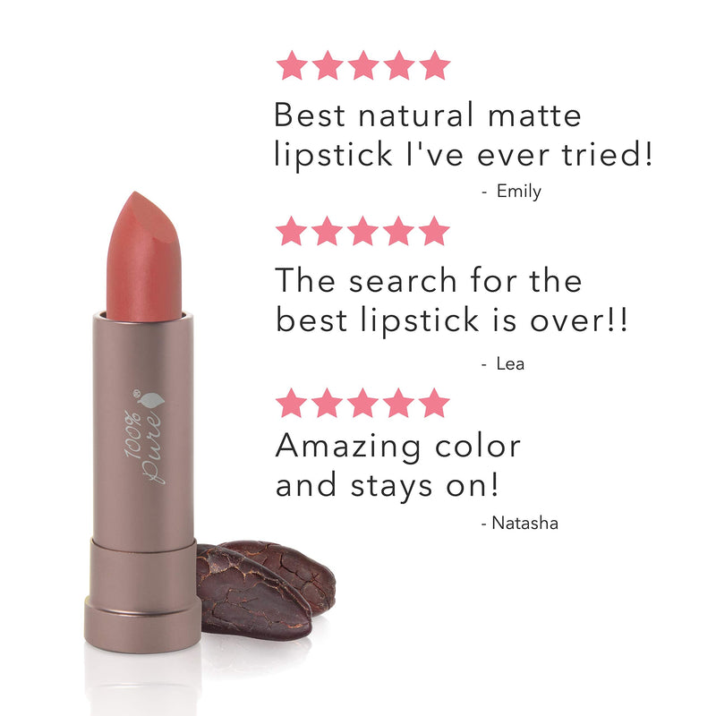 100% PURE Cocoa Butter Matte Lipstick (Fruit Pigmented), Mirage, Full Coverage, Long Lasting, Matte Lip, Moisturizing Cocoa Butter, Natural Makeup (Cool Deep Dusty Pink) - 0.15 oz 100% PURE