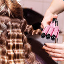 Newlemo 3 Barrel Curling Iron 25mm, 1-Inch Crimper Hair Iron Temperature Adjustable, Hair Crimper Ceramic Tourmaline Fast Heating Curling Wand with Heat Resistant Glove(Pink) Newlemo