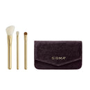 Sigma Beauty Travel Essential Trio - Makeup Brush Set for Foundation Powder Eyeshadow - 3 Tool Brushes with Brush Tin Holder - Skin Safe, Vegan Makeup Brushes for Travel - Black Infinity Warehouse