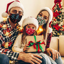 Christmas Themed Unisex Face_Mask Bandana Neck Gaiter Fashion Cloth Fabric Face Protection, Unisex Earloop Black Dust Reusable Washable (Pack of 4 Adult M71-72 And Kid KM70-72) Christmas Feeling