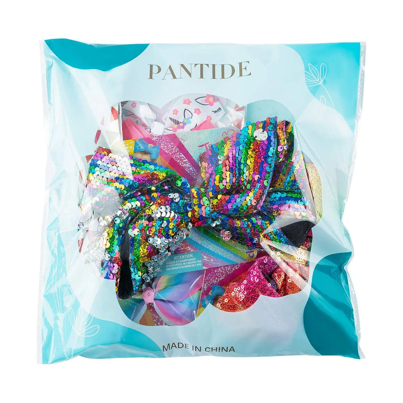 PANTIDE 8Pcs JOJO Bow Hair Clips- 8 Inch Large Sparkly Glitter Sequin Hair Bows and 5 Inch Rainbow Unicorn Grosgrain Ribbon Hair Bows, Alligator Hair Clips Hair Barrettes Accessories with Gift Bag PANTIDE Store