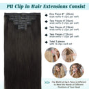 GOO GOO Human Hair Extensions Clip in PU Weft Dark Brown Seamless Hair Extensions Clip in 16 Inch 130g 7pcs Remy Hair Extensions Human Hair Thick Natural Hair Extensions Full Head for Women GOO GOO