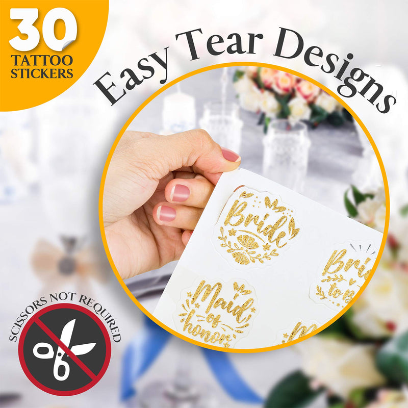 30pc Bachelorette Party Tattoos | Bride Tattoo | Perforated Temporary Metallic Gold Tattoos | Bachelorette Party Decorations | Bridesmaid Gift | Bride to Be Favor Bengum