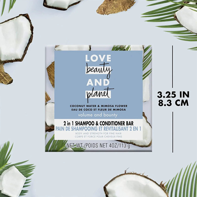 Love Beauty And Planet Volume and Bounty 2 in 1 Shampoo and Conditioner Bar for Thinning Hair Coconut Water & Mimosa Flower Body and Strength 4.0 oz Love Beauty And Planet Store