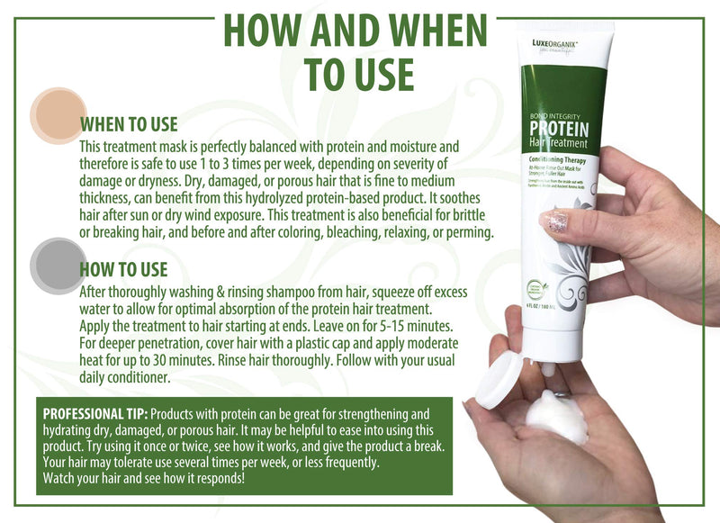 Protein Hair Treatment for Dry Damaged Hair: Moisturizing Hair Mask for Thicker Fuller Looking Hair - Deep Conditioner for Curly Hair Leaves Hair Light and Bouncy. Keratin and Color Safe. LuxeOrganix LuxeOrganix